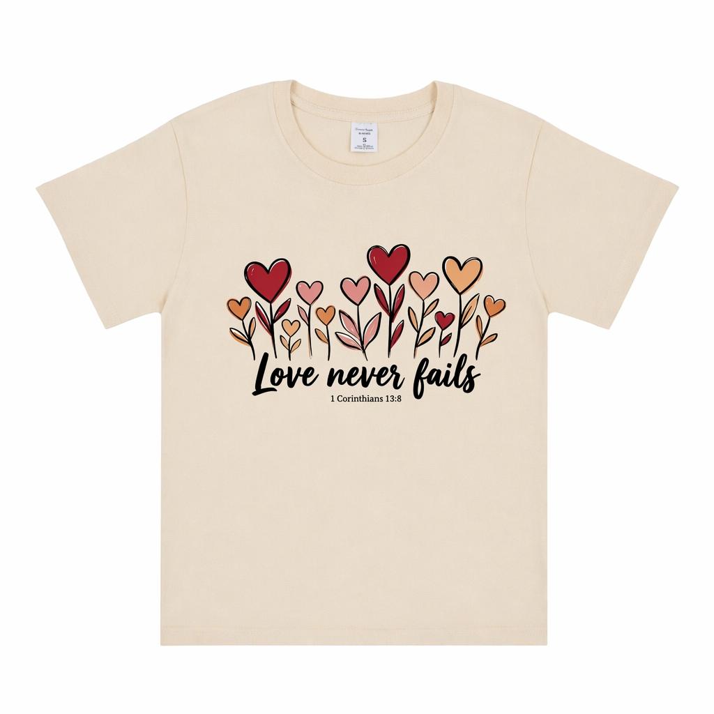 Love Never Fails Christian T Shirt WoUnisex 100 Cotton 1 Corinthians 138 Heart Flower Graphic Tee Faith Gift