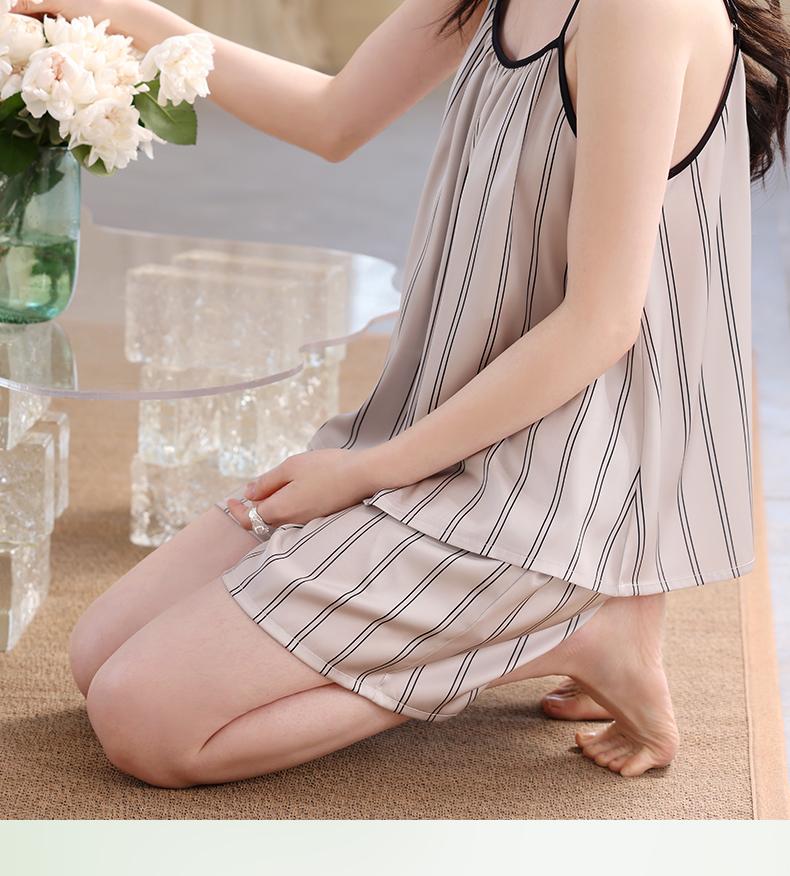 Xuan Liang [With Chest Mat] Women's Summer Ice Silk Strap Shorts Set Sexy Simulated Silk Home Clothes