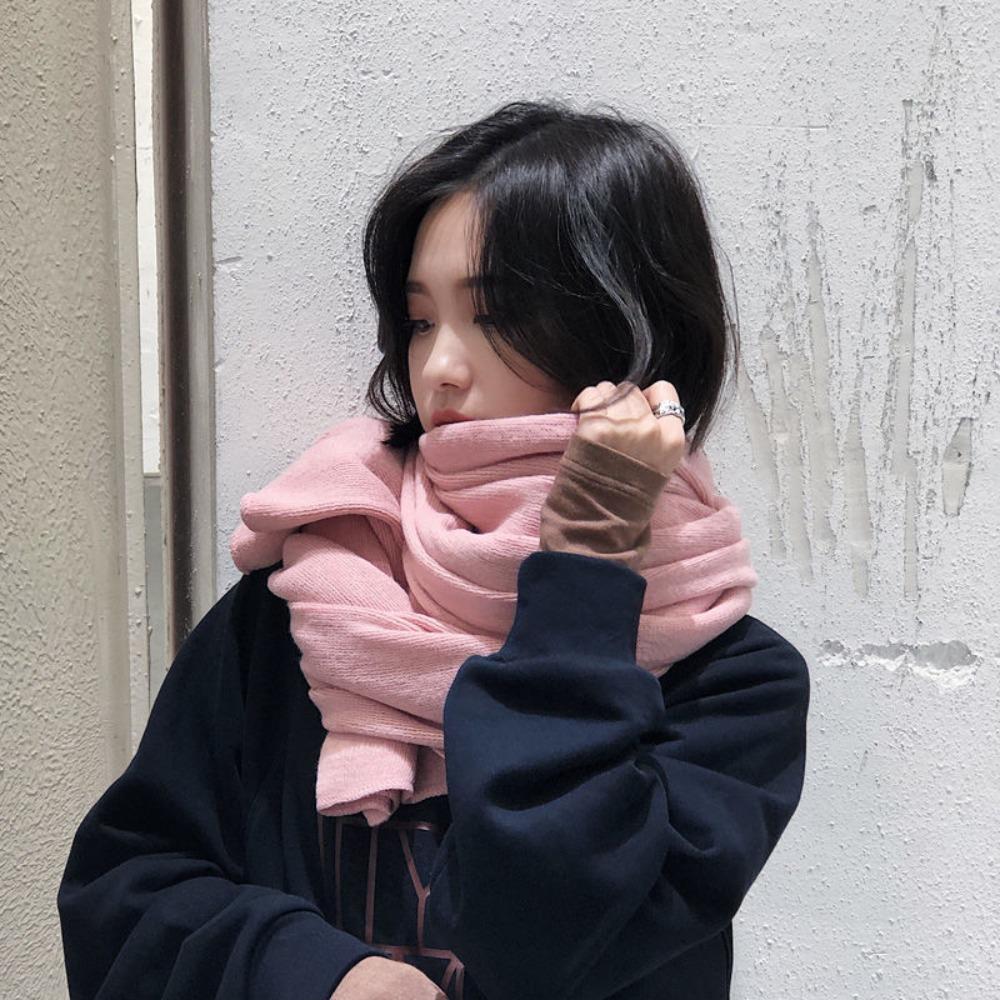 Solid Color Winter Knitted  Scarf Thick Warm Women Wrap Shawls Casual Long Scarves
