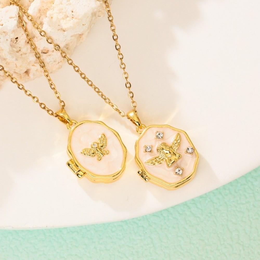 Zircon Photo Frame Necklace Pendant Foldable Design Couple Chain Pendant DIY Accessories Gifts