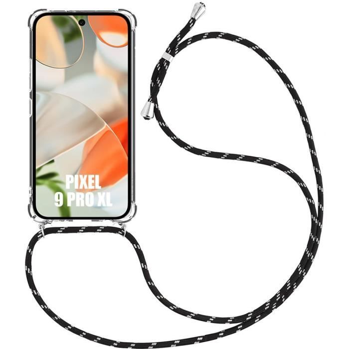 Coque Chaîne de Portable pour Google Pixel 9 Pro XL - Protection Renforcé Antichoc avec Chaîne Noir