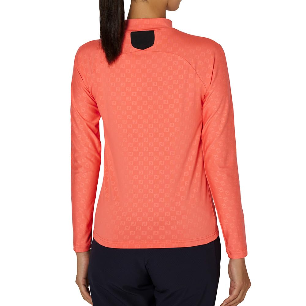 FootJoy Women's FJW-F24-S06 32285-L Brushed FJ Embossed Print Long Sleeve Mock Neck Shirt in Sugar Coral