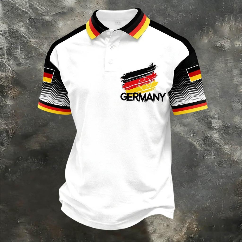 Cămașă Polo Casual Unisex Croială Largă Mânecă Scurtă Imprimeu Steag Germania Material Ușor Respirabil Top de Vară