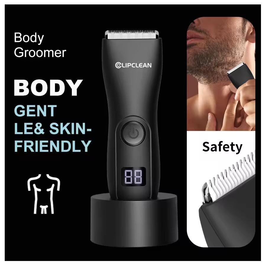 Men's Electric Body Hair Trimmer Rechargeable Cordless Body Groomer Waterproof Hair Clipper with LCD Display Hair Remover Home