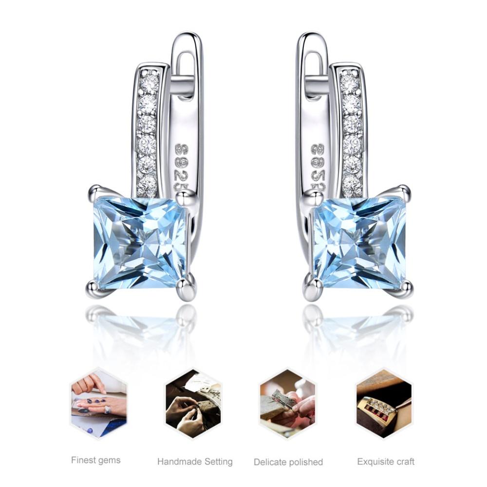5mm Nano Sky Blue Topaz Quadrat 925 Sterling Silber Clip Ohrring AAA Weiß Runde Zirkon Frauen Ohrringe