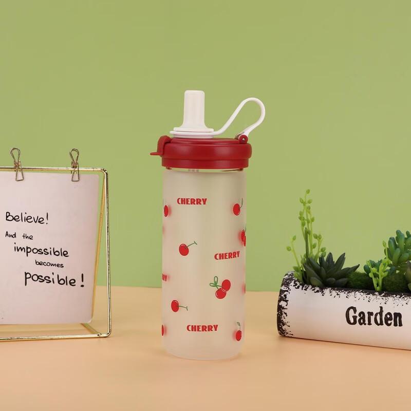Cherry Double-Drink Glass Straw Cup