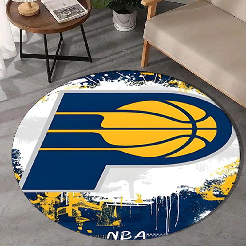 Basketball Pacers Neon Art Round Rug for Livingroom,Bedroom, Palyroom, Chair Rug, Area Rug, Circle Carpet, Large Size Fan Christmas Gift