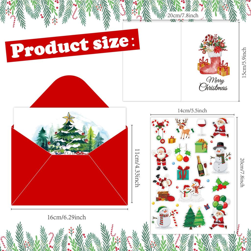 10pcs/1set Merry Christmas Fold Greeting Cards With Envelopes Navidad New Year Postcard Diy Gift Card Xmas Party Decoration