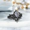 Exquisite Black Color Flower Oval Round Rings for Women Black Stone Rings Set Jewelry Party Gift