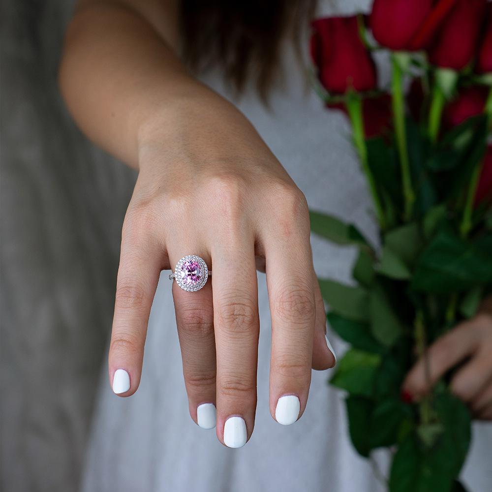 Tancise S925 Silver Oval Pigeon Egg Diamond Retro Luxury Imitation Brick Double-layer Zircon Micro Set Ring