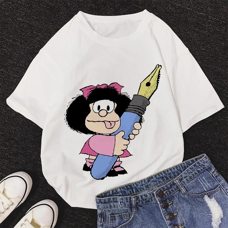 Mafalda Kawaii Graphic Print T-shirt Women Harajuku Aesthetic Pink Tops Y2k Casual Tshirt 2026 Newest Summer Fashion Female T Shirt