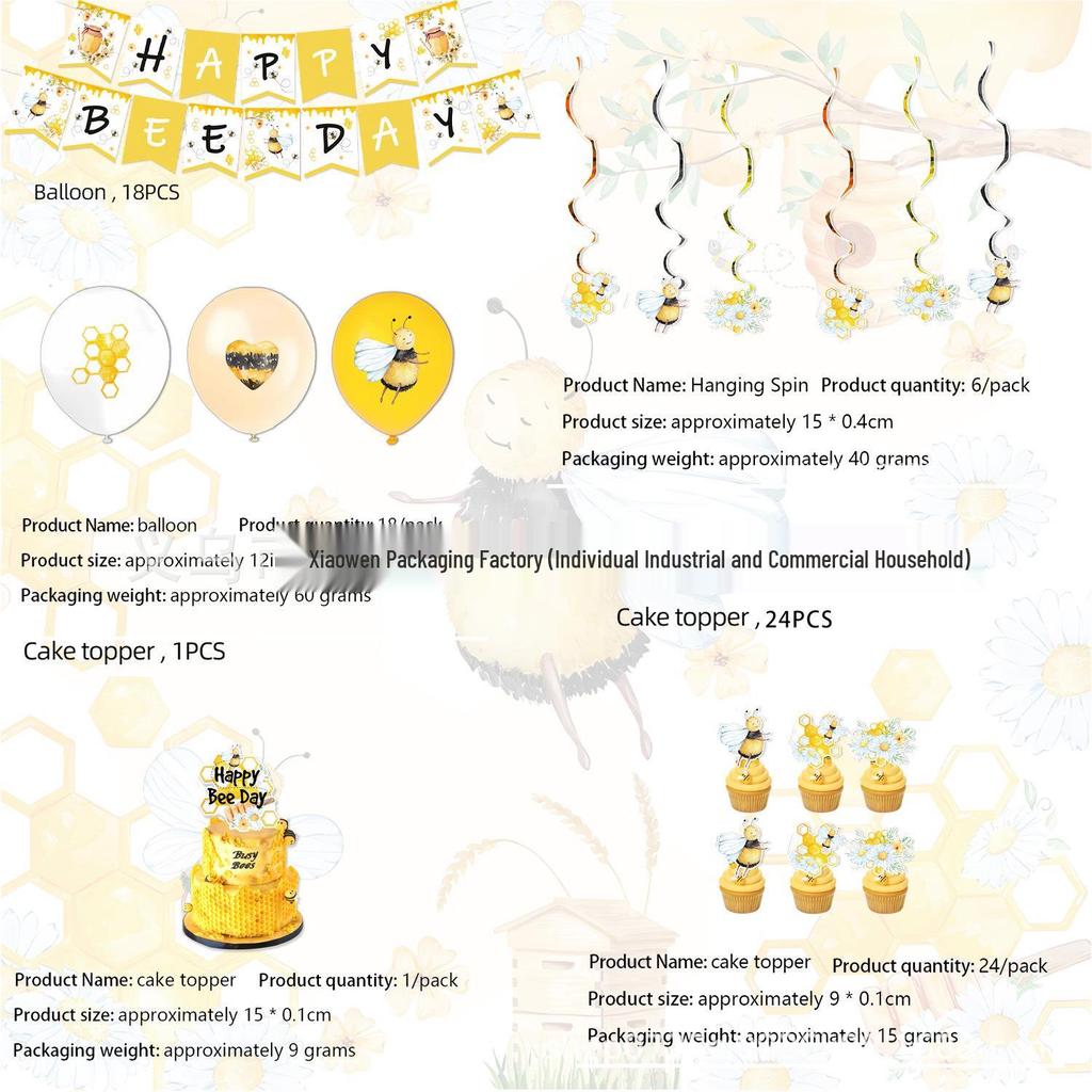 Bee Theme Party Set: Spring Picnic Plates, Cups, Flags, Tablecloth & Balloons