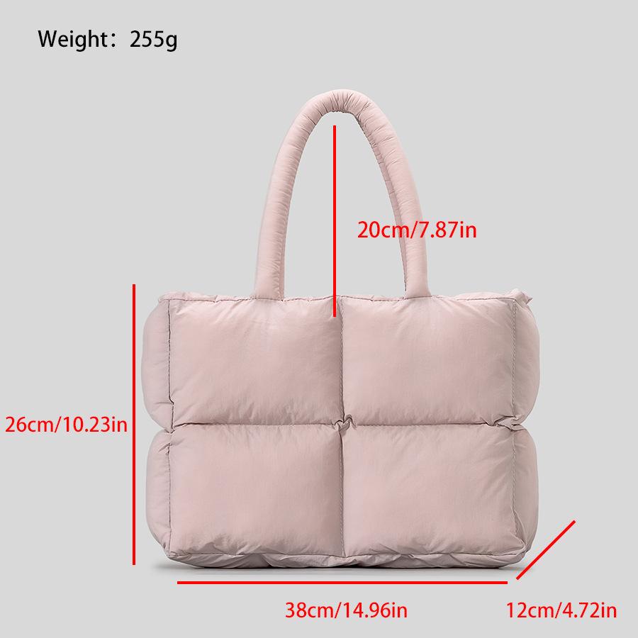 Fashion Simple Lattice Cotton Filled Bag Women's Large Capacity Soft Bag Lightweight Handbag