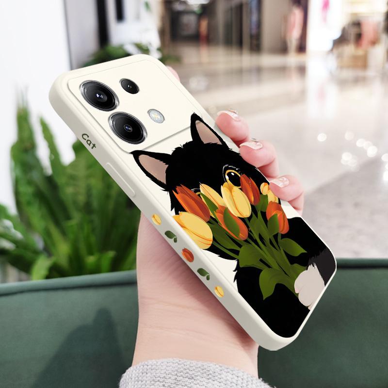 Tulip Cute Cat Phone Case For Xiaomi Poco F8 F7 X7 X6 F6 M6 M5 M5S F5 X5 F4 X4 M4 F3 M3 X3 Pro 4G 5G GT Silicone Cover