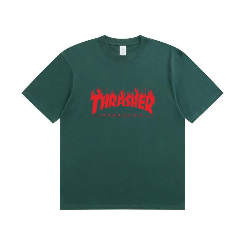 A1-03 Letnia Koszulka z Czerwonym Nadrukiem Thrasher Męska Damska Bawełniana Oversize Krótki Rękaw Casualowa Streetwearowa Koszulka Top