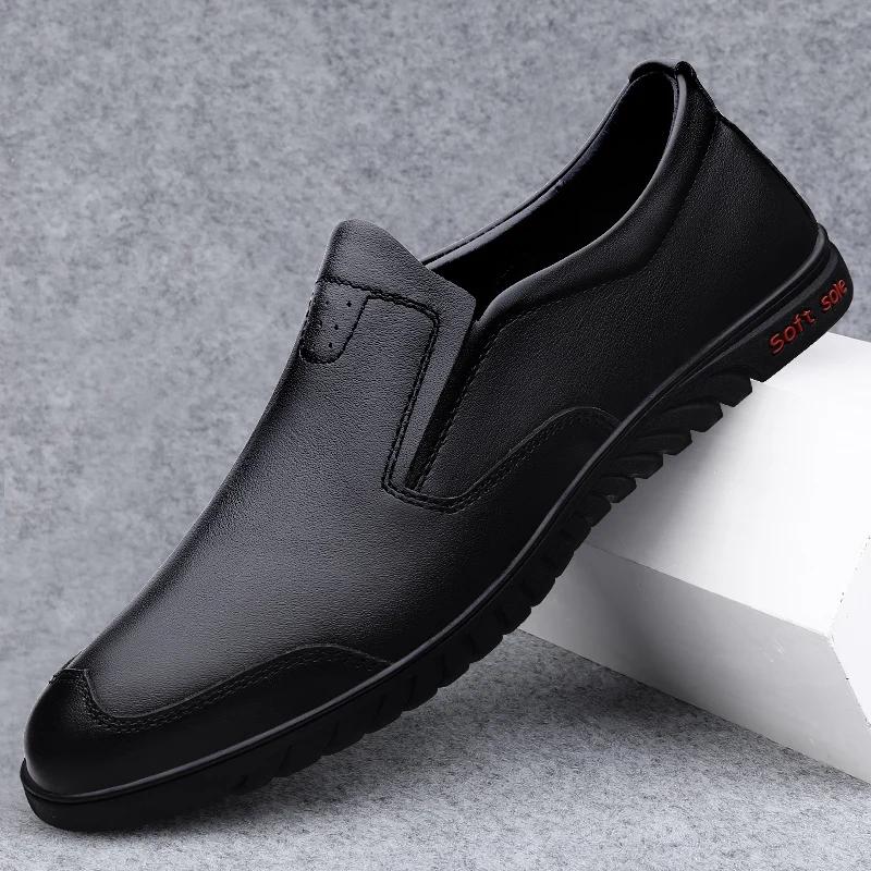 Fashion Men's Genuine Leather Loafers Non Slip Walking Flats Breathable Outdoor Slip on Casual Shoes Male Business Office Driving Shoes