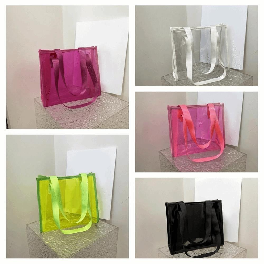 Large Capacity Waterproof Shoulder Bag Candy Color PVC Tote Bag Casual Transparent Handbag  Sports