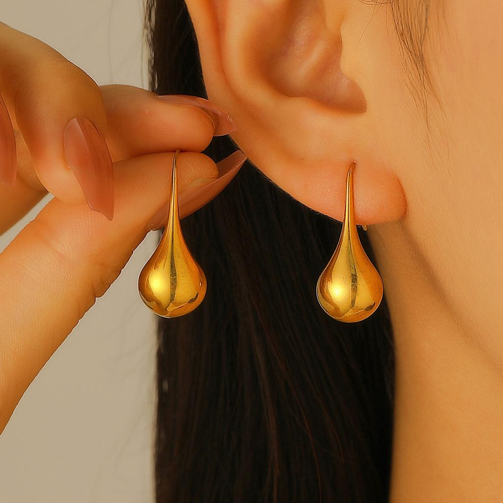 LATS Gold Plated 316 Stainless Steel Water Drop Ear Hooks Earrings for Women Jewelry Accessories