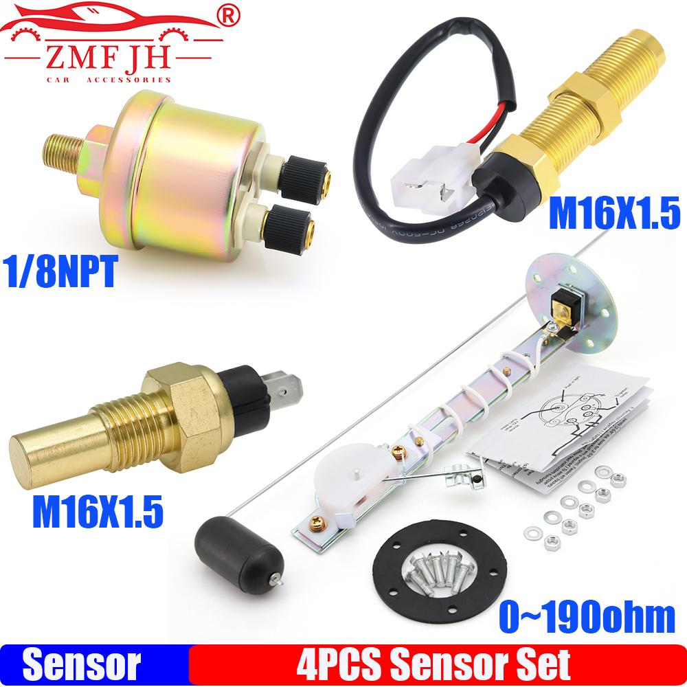 ZMFJH 4PCS Sensor Set 0-190 Ohm Fuel Level Sensor 0-10Bar Oil Pressure Sensor 1/8NPT Water Temperature Sensor Tacho Sensor M16
