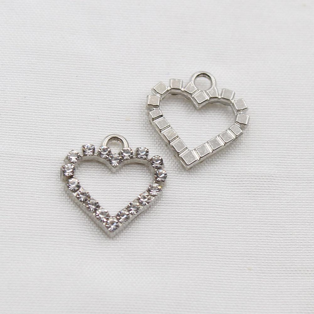 10 Pieces of 15 * 16mm Peach Heart with Loop Rhinestone Pendant, Handmade Necklace Decoration, Clothing, Wedding Decoration