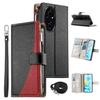 For Honor 200 5G Case Zipper Wallet Color Splicing Leather Flip Phone Cover with Straps