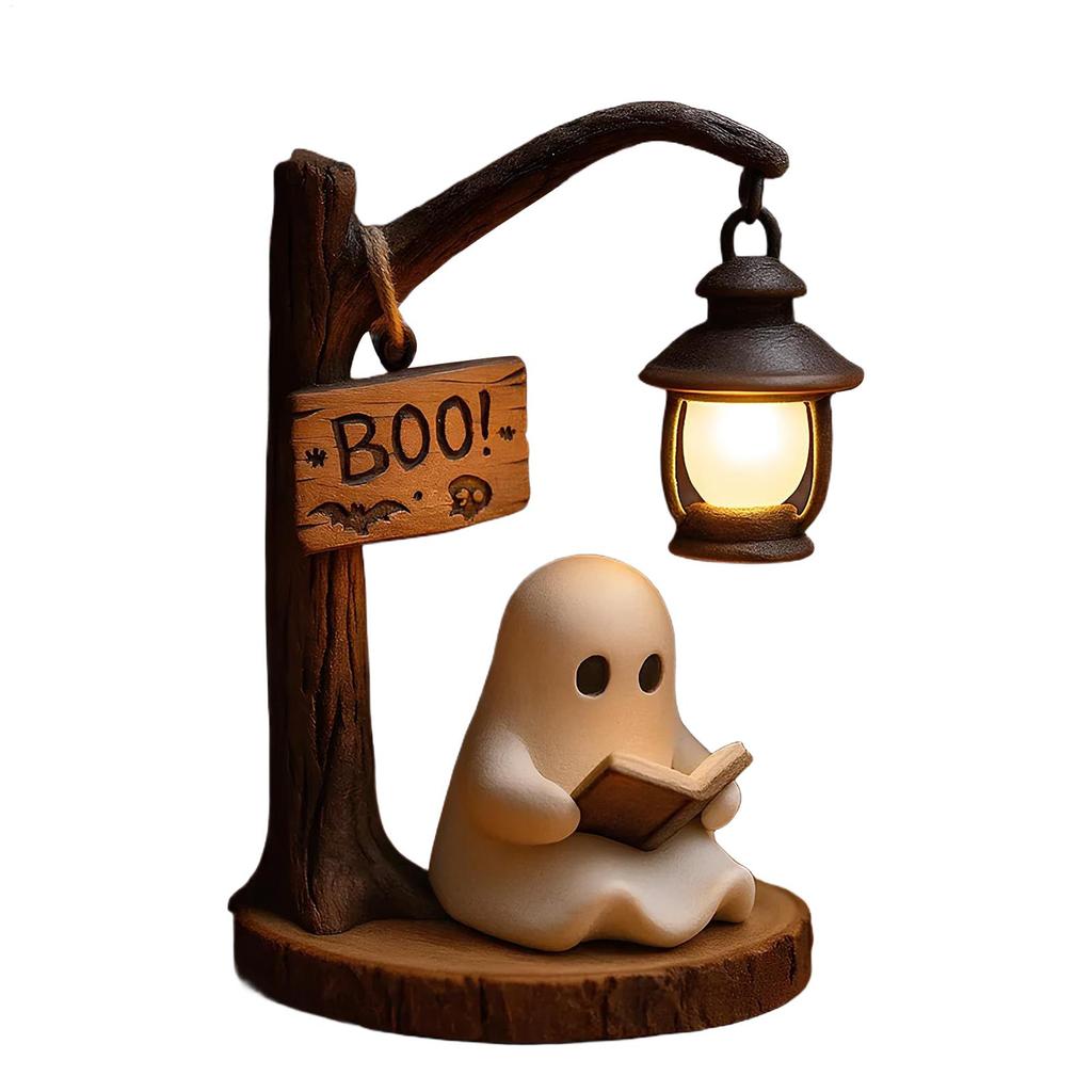 Halloween Ornament Gifts Cute Ghost Reading Book Lamp For Bedroom Study Room Ghost LED Night Light Creative Decor Prop
