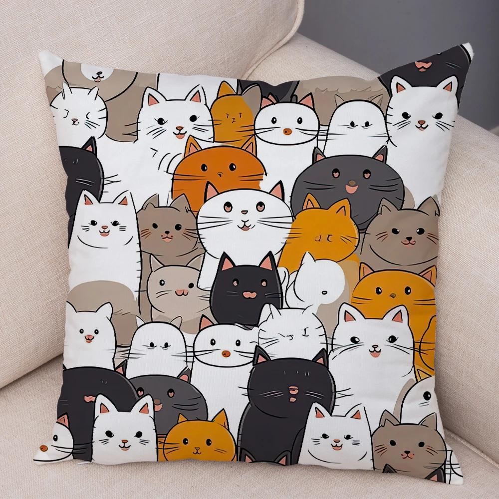 Cute Pet Cat Cushion Cover, Zippered & Removable Washable, Home Sofa & Car Pillowcase