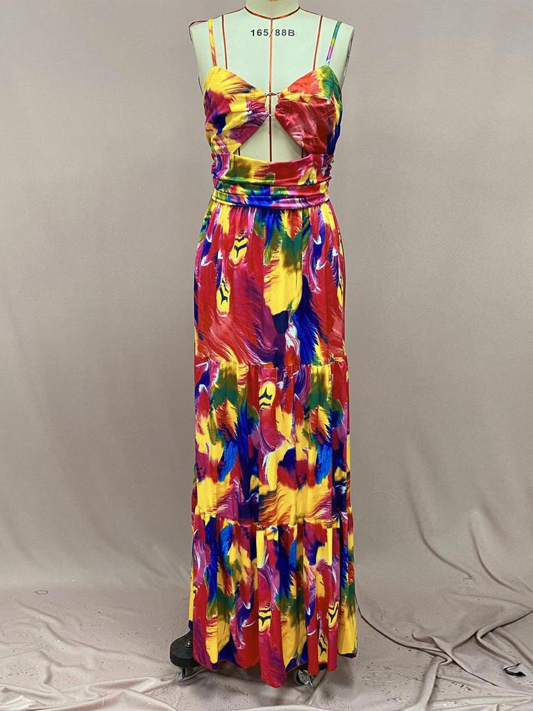 2025 European & American Sexy Sleeveless Backless Printed Maxi Dress for Women