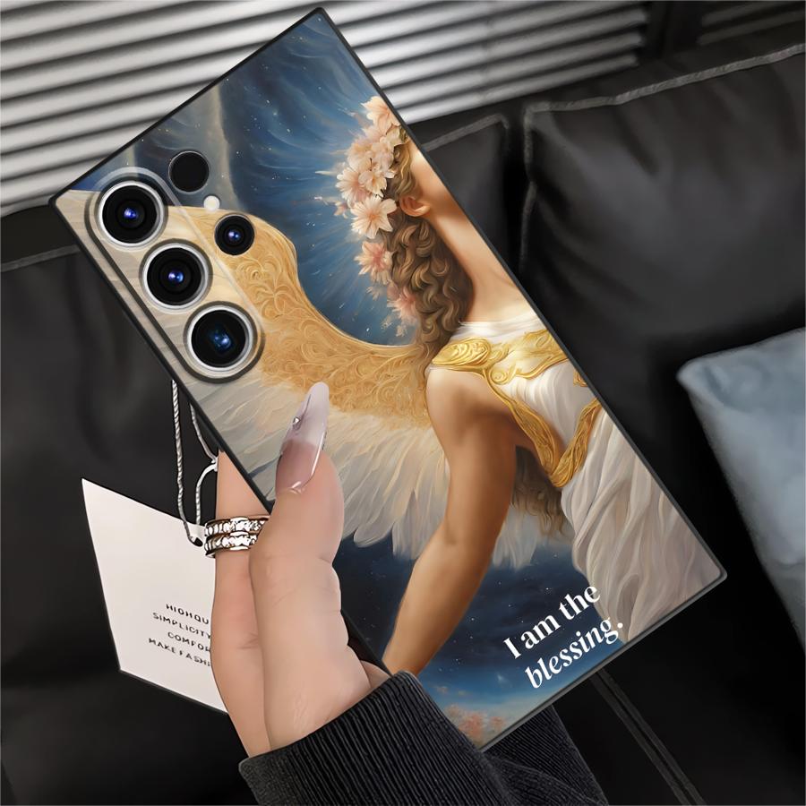 Case for Samsung Galaxy S21 FE S20 S9 S10 S24 Plus Note 8 9 10 20 Ultra S23 Ultra S25 Edge Black Soft Phone Cover Angel Art