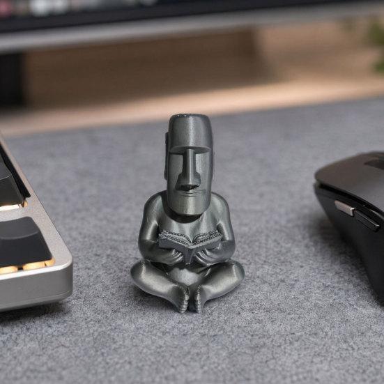 DYS 3D Printed Reading Moai Figurine Ornament, Cross-Legged Sitting Statue Desktop Decoration, Creative Sculpture, Unique Gift for Students Office