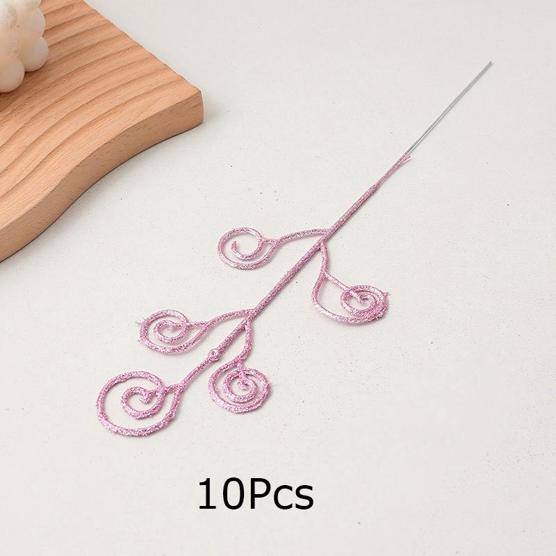 10 Stück/Set Lockiger Baum Pick Weihnachten Künstlicher Stiel Pick Hochzeit Spray Zweig Glitzer Baumdekoration Ornament Vasenfüller 5 Farben