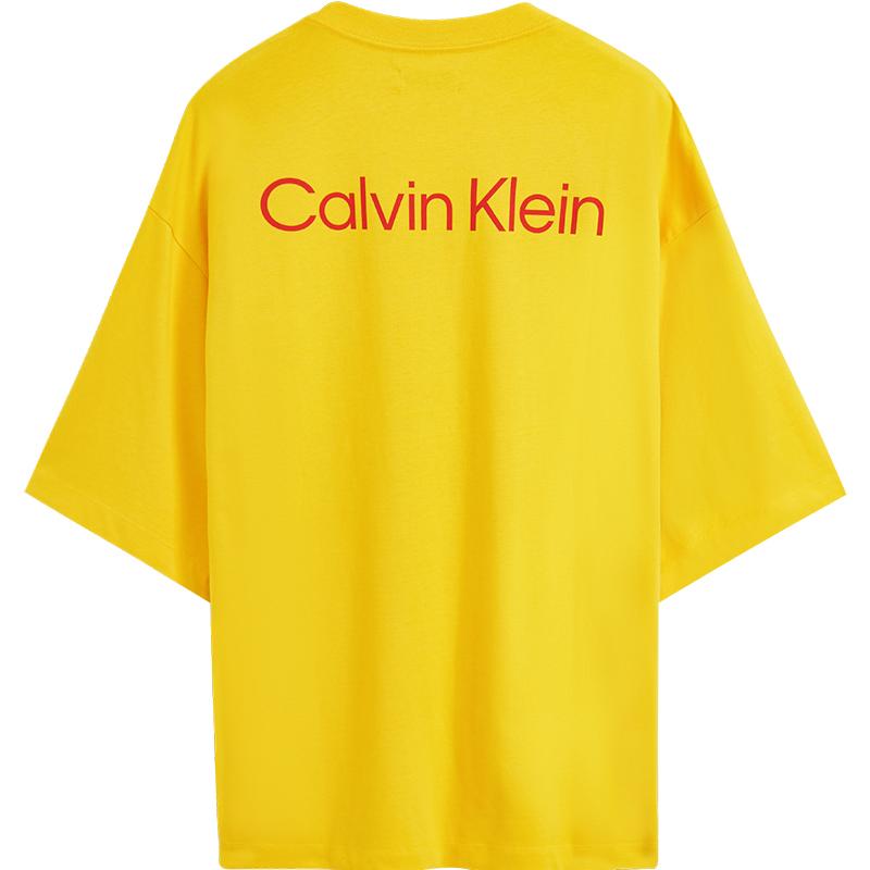 Calvin Klein Minimalist Series Loose Cotton T-Shirt With Print Unisex Tops Bright-Yellow 40783ST-ZCM