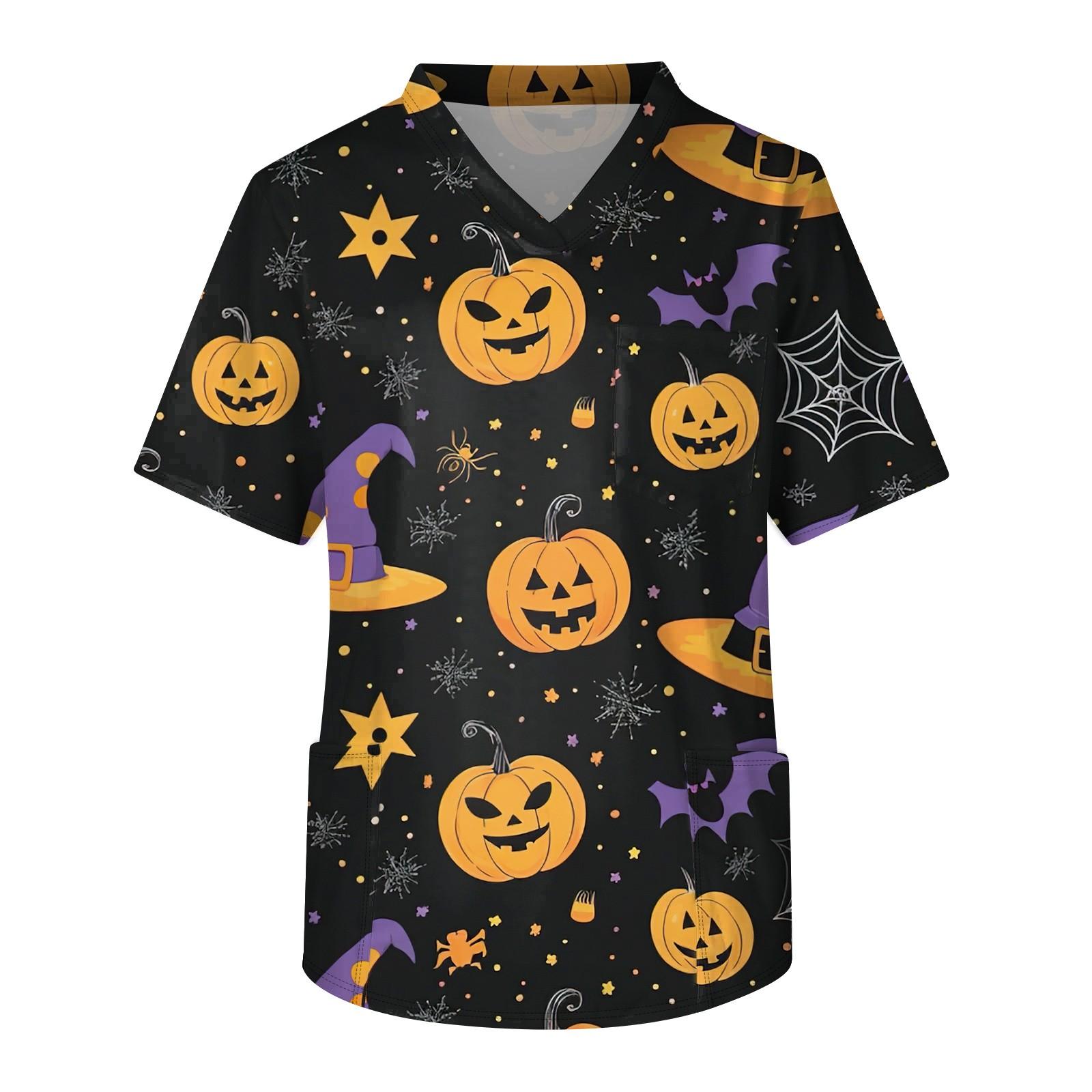 

Мужской топ с короткими рукавами и v-образным вырезом на Хэллоуин с принтом на груди и карманом для ухода за кожей M