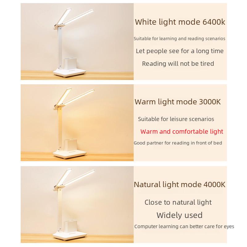 Lampă de masă LED cu două capete: Lampa de noptieră dimabilă, pliabilă, cu priză/reîncărcabilă pentru cămine și copii