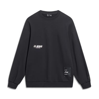 Li-Ning Letter Logo Print Crew Neck Sweatshirt Men Tops Black AWDT683-2