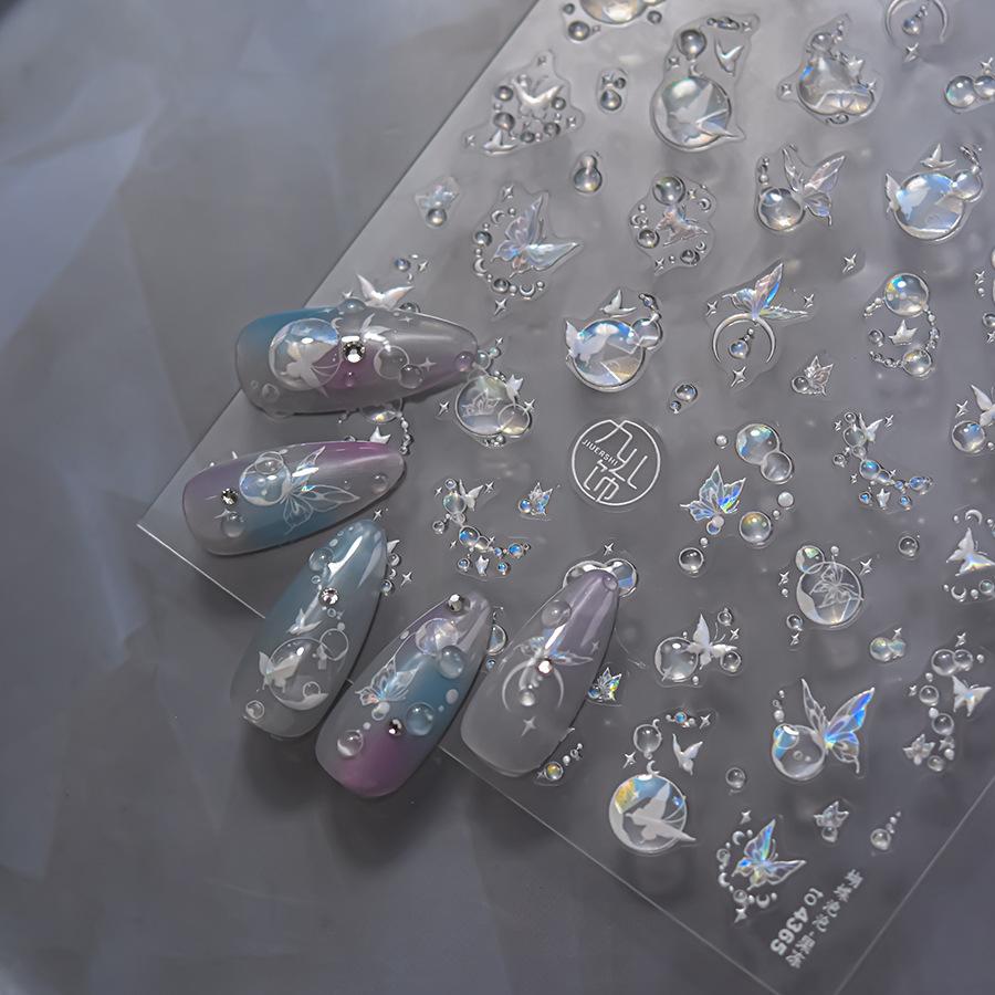 Shiny Blowing Bubble Nail Decorations Stickers 5D Shell Light Love Cat Bubble TransferSlider Sticker DIY Manicure Decals