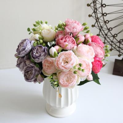 Korean Style Artificial Bouquet: 5-Head Rose & Peony for Home or Wedding Decor