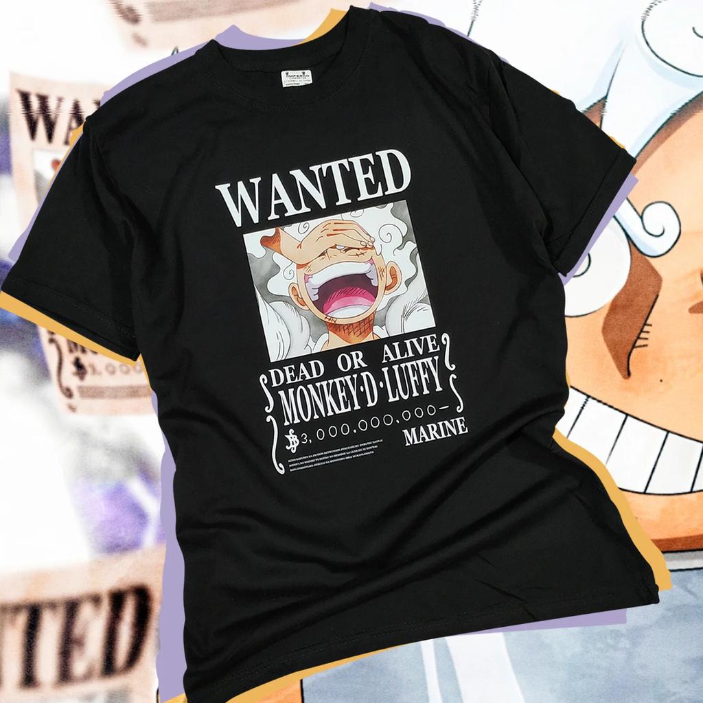 One Piece Monkey D Luffy Gear 5 Wanted Print T Shirt Men 2026 Summer White Oversized Tee Anime Streetwear Harajuku Loose Cotton