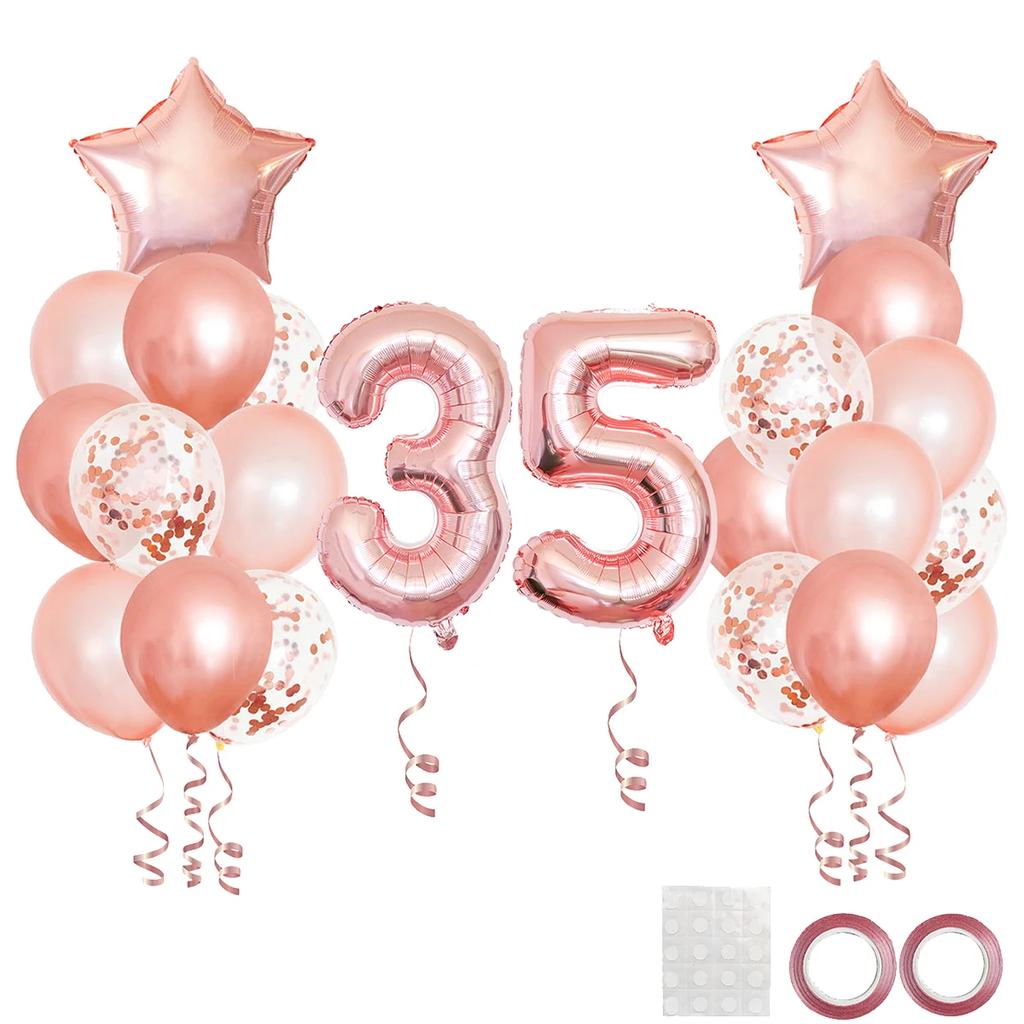 25pcs Rose Gold Mixed Balloons 10 15 16 18  20 21 25 30 35 40 50th Birthday Party Decorations  Woman Birthday Anniversary Decor