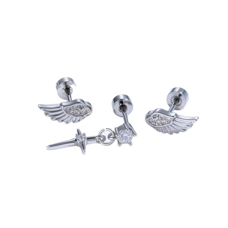 

Fashion Micro Inlaid Zircon Cross Pendant Angel Wing Ear Bone Nail Earring Women Jewelry Accessries Gifts 1set