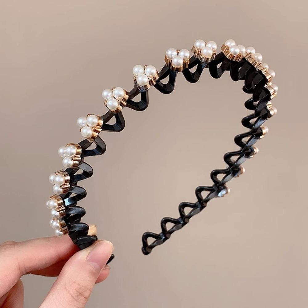 Pearl Braided Tools Hairband Rhinestone Hair Toothed Headband  Hair Styling Accessory