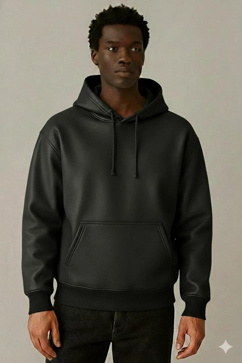 

Men s Black Lambskin Leather Hoodie Genuine Classic Jacket Wear Handmade Biker 3XL чорний