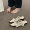 2025 new cool slippers women's summer wear thick heel low heel belt buckle half bag head retro British pointed slippers