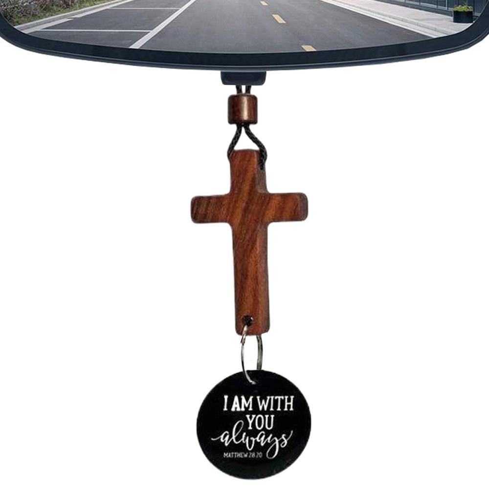 Rear View Mirror Cross Wooden Auto Ornament Rear View Lightweight Automotive Interior Rearview Religious Decor For Friends