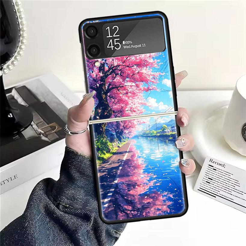 Japanese Cherry Mount Fuji Cases For Samsung Galaxy Z Flip 4 5 6 7 3 Z Flip7 Flip6 Flip4 Flip5 Flip3 5G Hard Shockproof Fundas C
