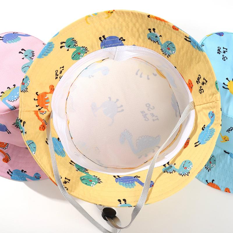 Cartoon Dinosaur Print Baby Bucket Hat Summer Outdoor Kids Boys Girls Sun Hat Cute Toddler Outdoor Beach Fisherman Cap