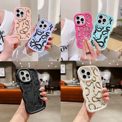 N72 Black Gold Snake Art Macaron Wavy Edge Phone Cases for iPhone 16 Pro Max Samsung S24 S23 Ultra A35 A54 A55 Xiaomi Redmi Note 13 Shockproof Cover