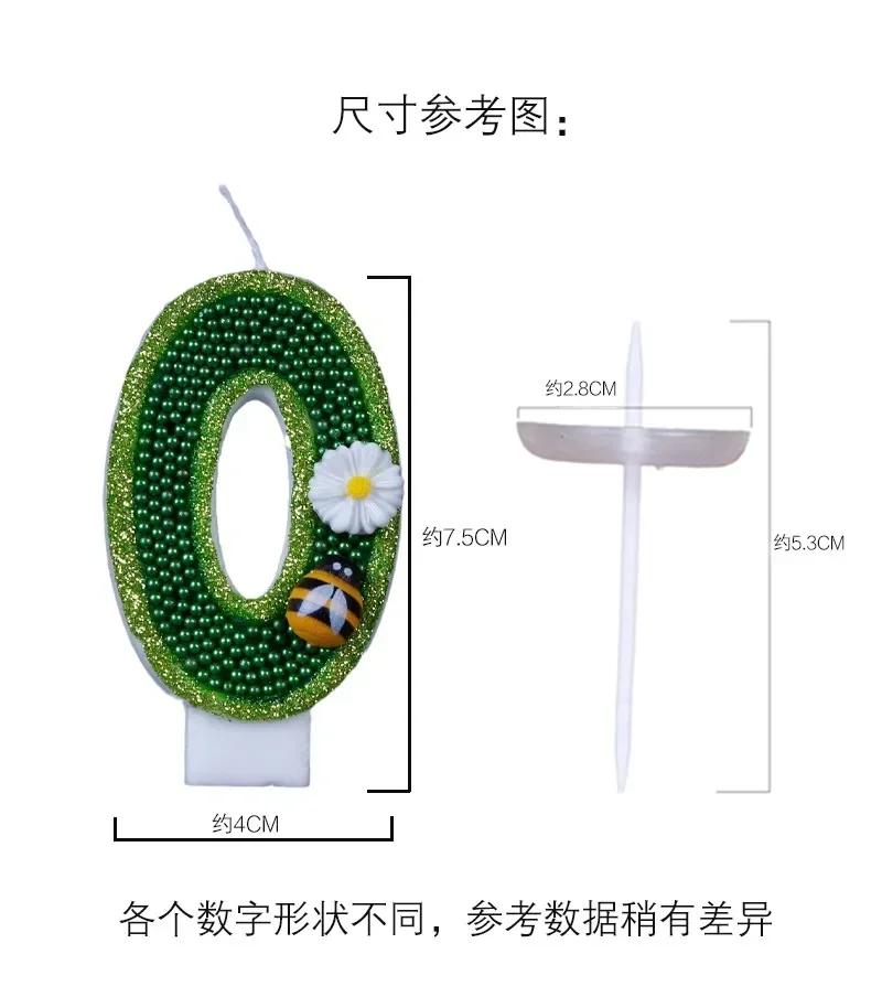Green Bee Flower Number 0123456789 Birthday Candles Cake Toppers Birthday Wedding Cakes Dessert Decor Cake Decor Party Boy Girl