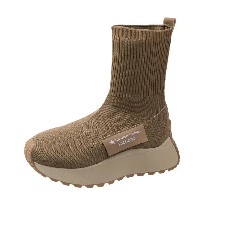 Damskie Botki Botki Skarpety Wsuwane Platformy na Wysokim Obcasie Botas De Mujer Botki Platformowe Buty Damskie