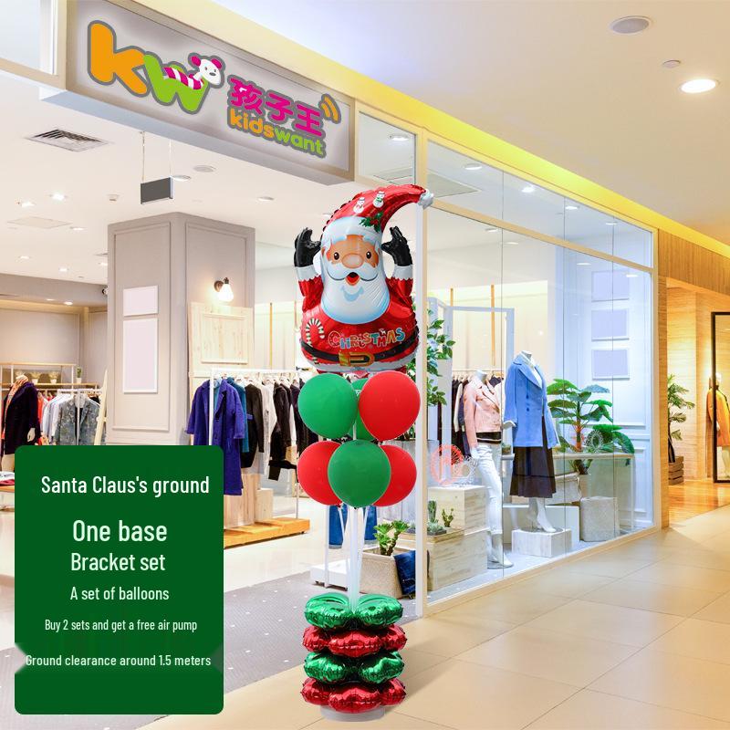 Large Base Christmas Tree Decoration with Santa, Reindeer, and Snowman Balloons for Kindergarten